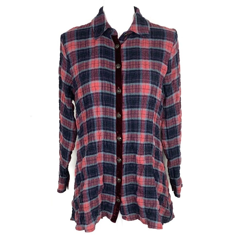 Soft Surroundings Petite S Kensington Tunic Flannel Velvet Burnout Boho Plaid